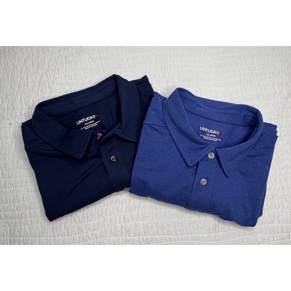 UNTUCKit Lot Of Two 3 Button Up Collared Polo Short Sleeve Shirts Blue/Navy 2XL